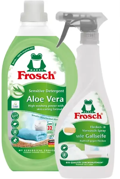 FROSCH Prací gél Aloe Vera Sensitive 1500 ml + Odstraňovač škvŕn „žlčové mydlo“ 500 ml