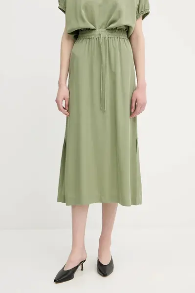 Sukně United Colors of Benetton zelená barva, midi, áčková, 4NPHD004S