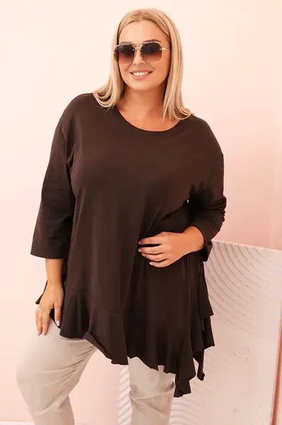 Kesi Włoski Dámská blůza Plus Size s bavlnou, kapsou a ohrnutým rukávem kiwi