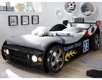 Detská závodná posteľ Energy 90x200 cm, čierne auto s osvetlením%