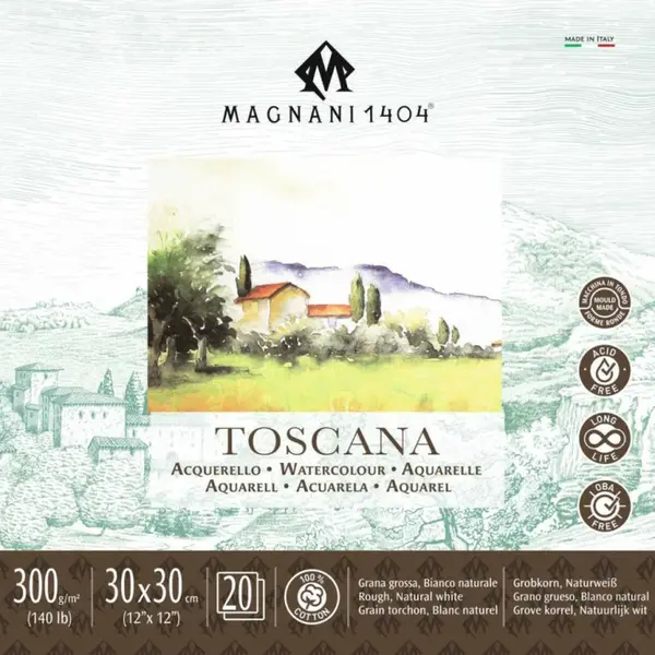 Akvarelový blok Magnani Toscana 30x30cm 300g 100% bavlna