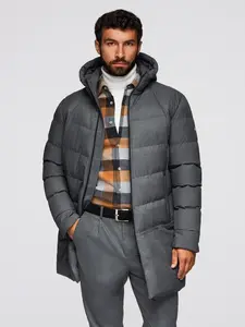 Ombre Men's long quilted jacket with hood - grey