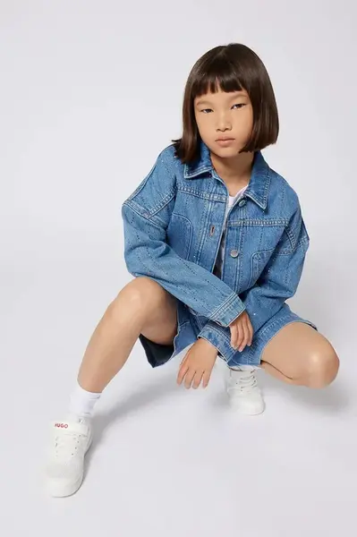 Dětská riflová bunda HUGO modrá barva, G00414