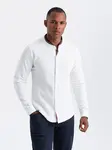 Ombre Men's SLIM FIT cotton shirt with stand-up collared colored stripes - white