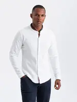 Ombre Men's SLIM FIT cotton shirt with stand-up collared colored stripes - white