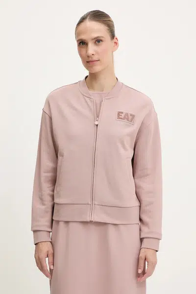 Mikina EA7 Emporio Armani dámská, hnědá barva, s potiskem, AF12473.7W000178
