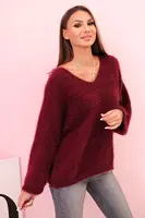 Kesi Włoski Svetr dámský z mohairu s volným střihem a výstřihem do V švestkový