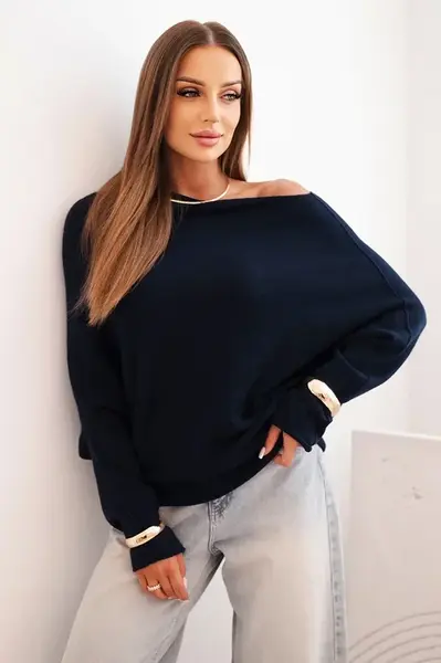 Kesi Włoski Dámský viskózový asymetrický svetr netopýří modrý