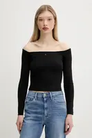 Tričko s dlouhým rukávem Tommy Jeans černá barva, cold shoulder, DW0DW20919