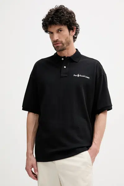 Bavlněné polo tričko Polo Ralph Lauren pánské, černá barva, 710972615