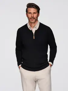 Ombre Men's sweater with viscose and spread neckline - black