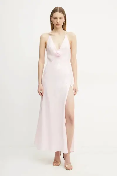 Šaty Bardot růžová barva, maxi, 59278DB3