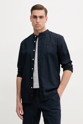 Bavlněná košile Tommy Hilfiger tmavomodrá barva, regular, se stojáčkem, MW0MW39966