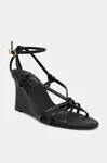 Kožené sandály Tommy Hilfiger LEATHER KNOTS WEDGE SANDAL černá barva, FW0FW08417