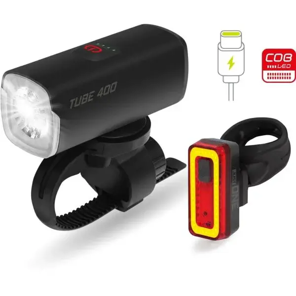 One TUBE 400 SET Set světel na kolo, černá, velikost