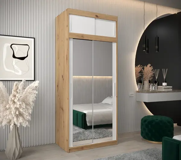 Šatní skříň Abi T3 s nástavcem Barva korpusu: Bílá, Rozměry: 250 cm, Dveře: Dub - sonoma