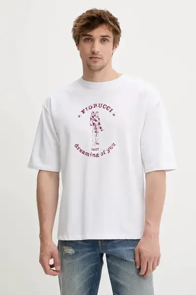 Bavlněné tričko Fiorucci White Dreaming of You Print Relaxed Fit T-Shirt pánské, bílá barva, s potiskem, M02SMTSH101CJ01WH03