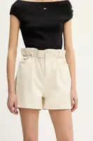 Kraťasy Tommy Jeans dámské, béžová barva, high waist, DW0DW21656