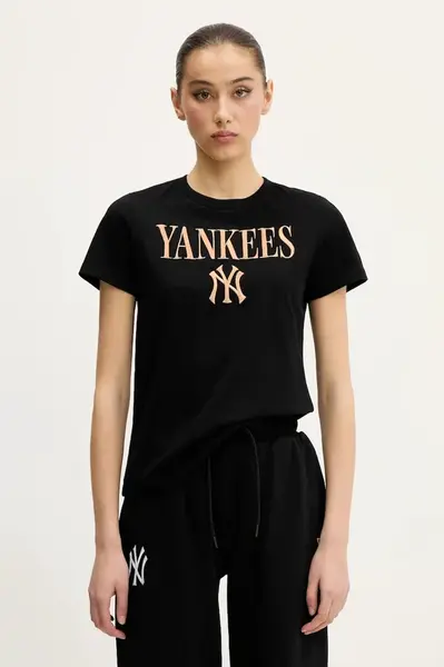 Bavlněné tričko New Era dámské, černá barva, 60596571