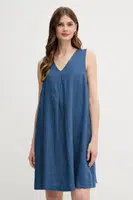 Lněné šaty United Colors of Benetton modrá barva, mini, 4AGHDV0AX