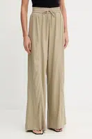 Kalhoty s příměsí lnu Gestuz dámské, zelená barva, high waist, 10910517