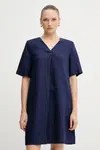 Lněné šaty United Colors of Benetton tmavomodrá barva, mini, oversize, 4AGHDV0B0