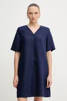 Lněné šaty United Colors of Benetton tmavomodrá barva, mini, oversize, 4AGHDV0B0