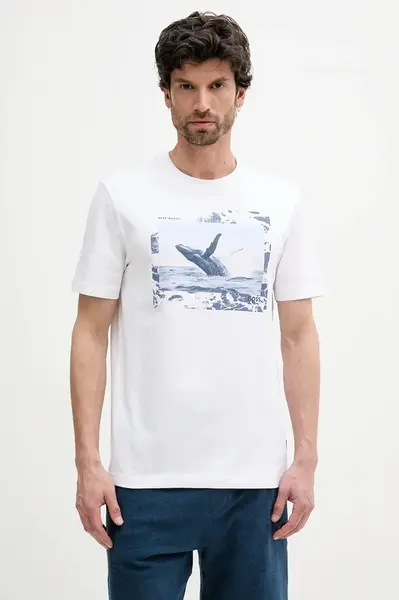 Bavlněné tričko BOSS Orange pánské, bílá barva, s potiskem, 50539187