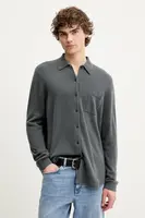 Kašmírová košile FROM FUTURE šedá barva, relaxed, s klasickým límcem, MCH02664