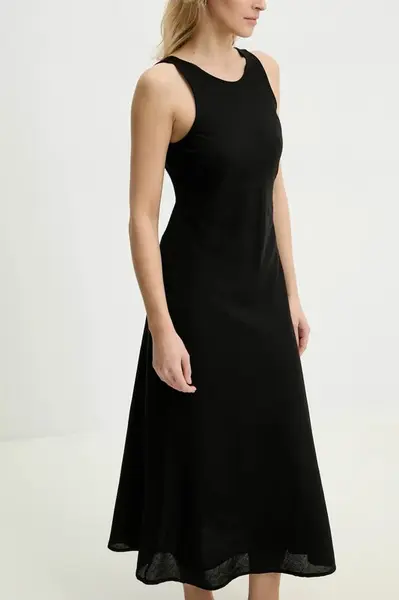 Lněné šaty Answear.LAB černá barva, midi