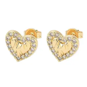 Brass Micro Pave Clear Cubic Zirconia Stud Earrings
