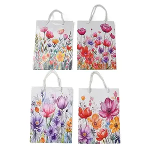Flower Printed Paper Gift Bags with Handles