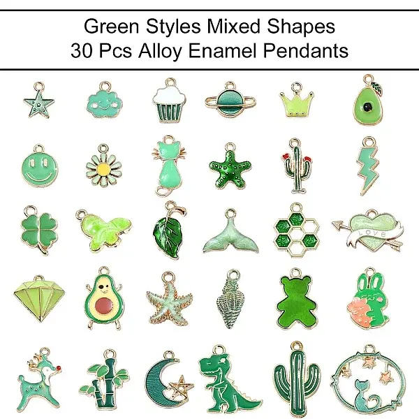 30Pcs 30 Styles Alloy Enamel Pendants