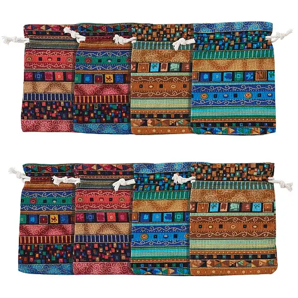 10Pcs Ethnic Style Cotton & Linen Storage Bags