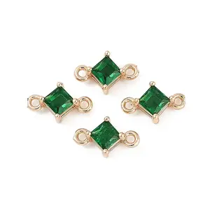 Brass Pave Glass Rhombus Links Connector Charms