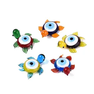 Handmade Lampwork Turtle with Evil Eye Figurine Display Decorations