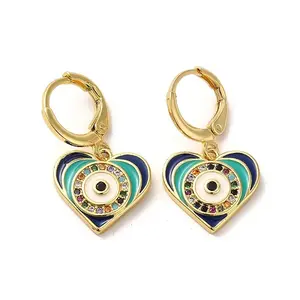 Evil Eye Golden Brass Dangle Leverback Earrings