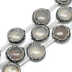Natural Grey Agate Rhinestone Beads