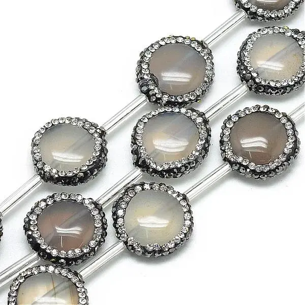 Natural Grey Agate Rhinestone Beads