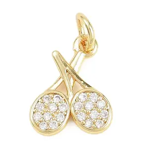 Sports Theme Brass Micro Pave Clear Cubic Zirconia Charms