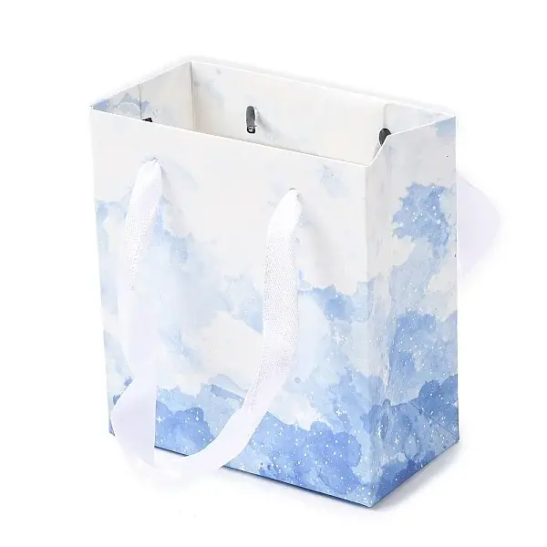 Gradient Color Rectangle Paper Gift Storage Bags with Ribbon Handles