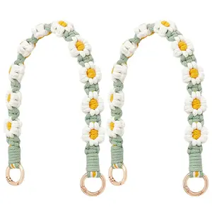 2Pcs Cotton Woven Flower Wrist Strap Lanyard