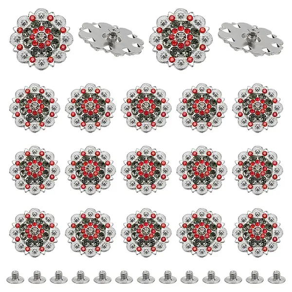 20Pcs Flower Zinc Alloy & Rhinestone & Glass Rivets