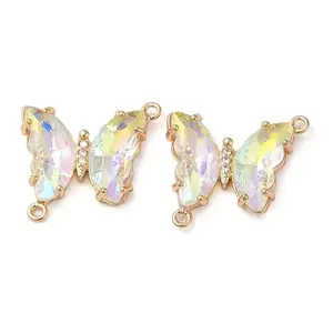 Brass Pave Faceted Glass Connector Charms