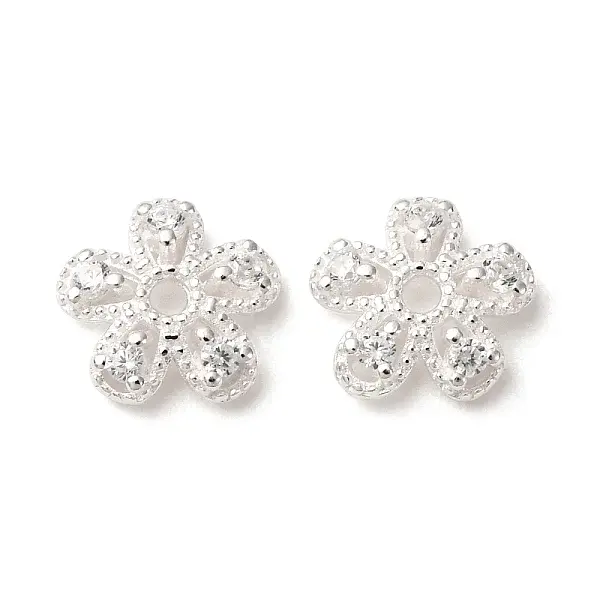 925 Sterling Silver Clear Cubic Zirconia Bead Caps