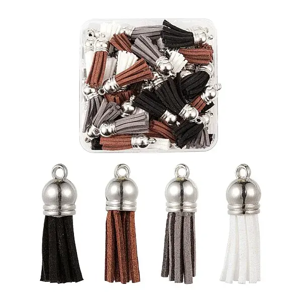 60Pcs 4 Colors Faux Suede Tassel Pendant Decorations