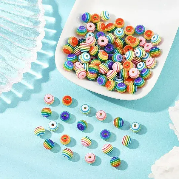 100Pcs 2 Styles Transparent Stripe Resin Beads
