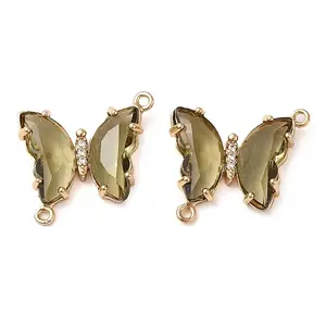 Brass Pave Faceted Glass Connector Charms