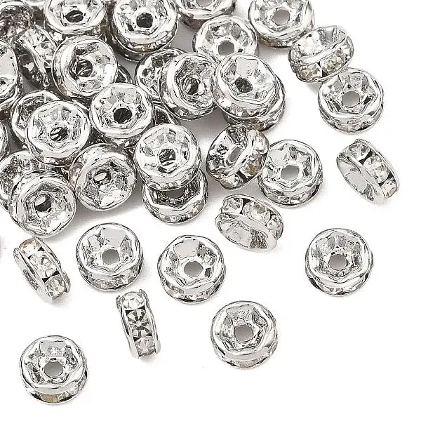 SHEGRACE Brass Micro Pave Clear Cubic Zirconia Spacer Beads