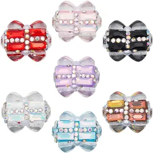 10Pcs Polymer Clay Pave Rhinestone Rectangle Beads with Resin Heart